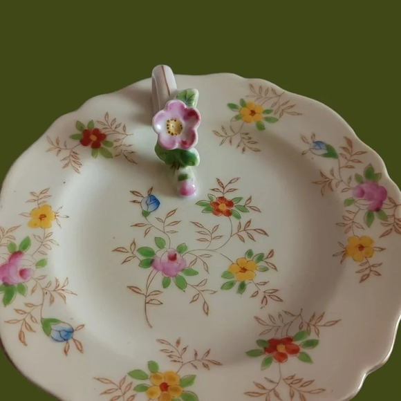 Vtg floral tray trinket dish with handle - Picture 2 of 5